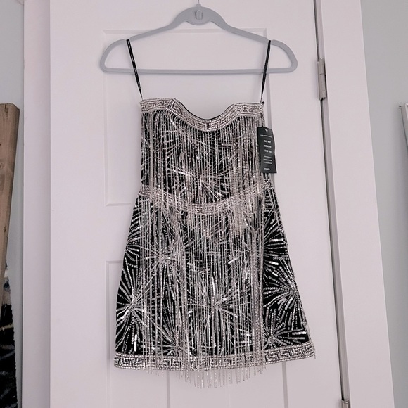 Retrofete Dixie Fringe Mini Dress Black Silver NEW with tags - Picture 3 of 8